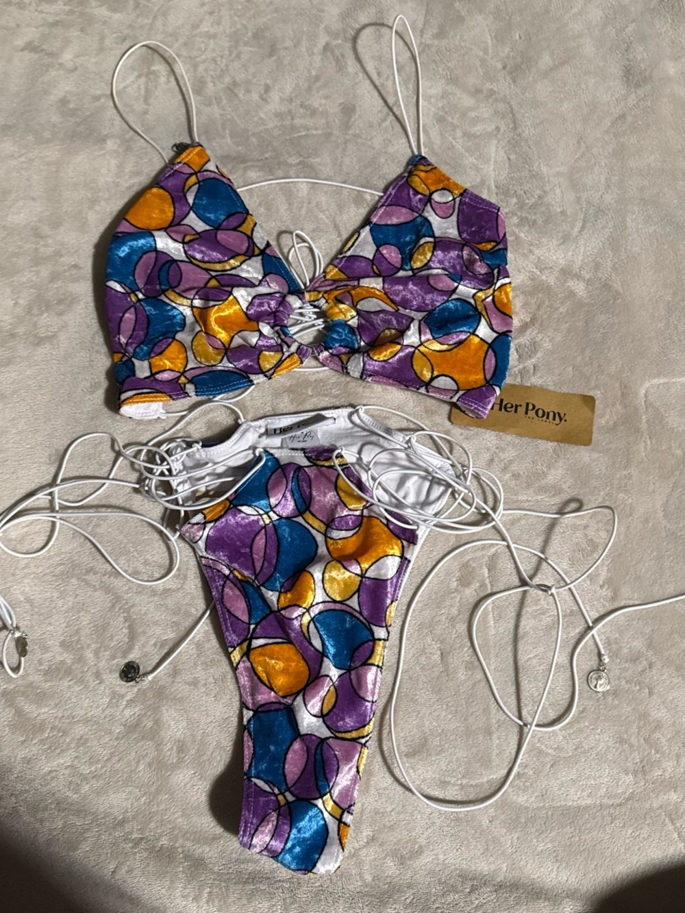 Her Pony Purple Multicolor Circle-Print String Bikini